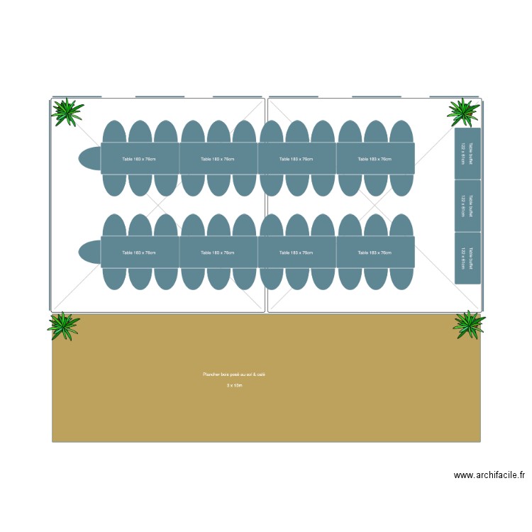 Pack 50 personnes sous 2 Pagodes et Plancher bois. Plan de 0 pièce et 0 m2