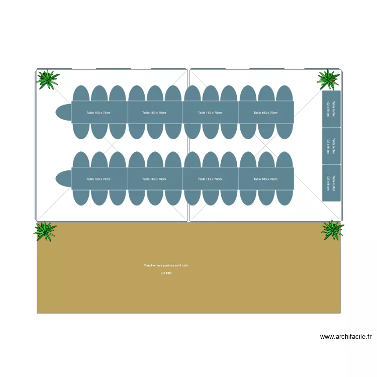 Pack 50 personnes sous 2 Pagodes et Plancher bois. Plan de 