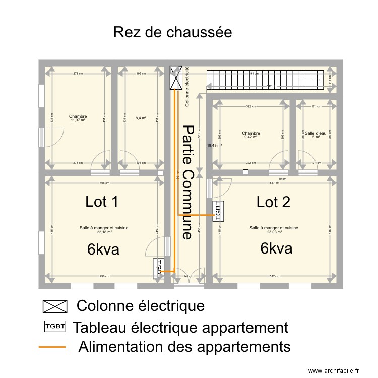 alimentation electrique RDC Lot 1 Lot 2. Plan de 0 pièce et 0 m2