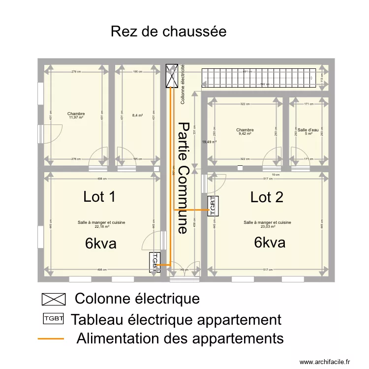 alimentation electrique RDC Lot 1 Lot 2. Plan de 