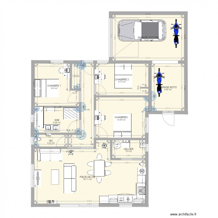 maison 3. Plan de 11 pièces et 115 m2