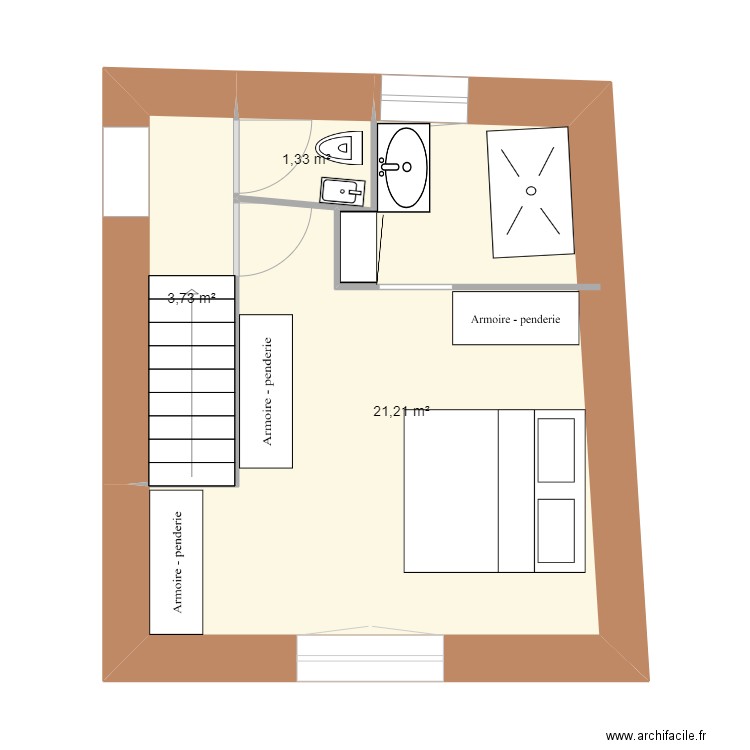 Suite parentale Védrignans. Plan de 3 pièces et 26 m2