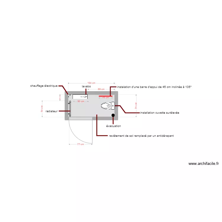 plan toilette projet&eacute; dossier 6440. Plan de 