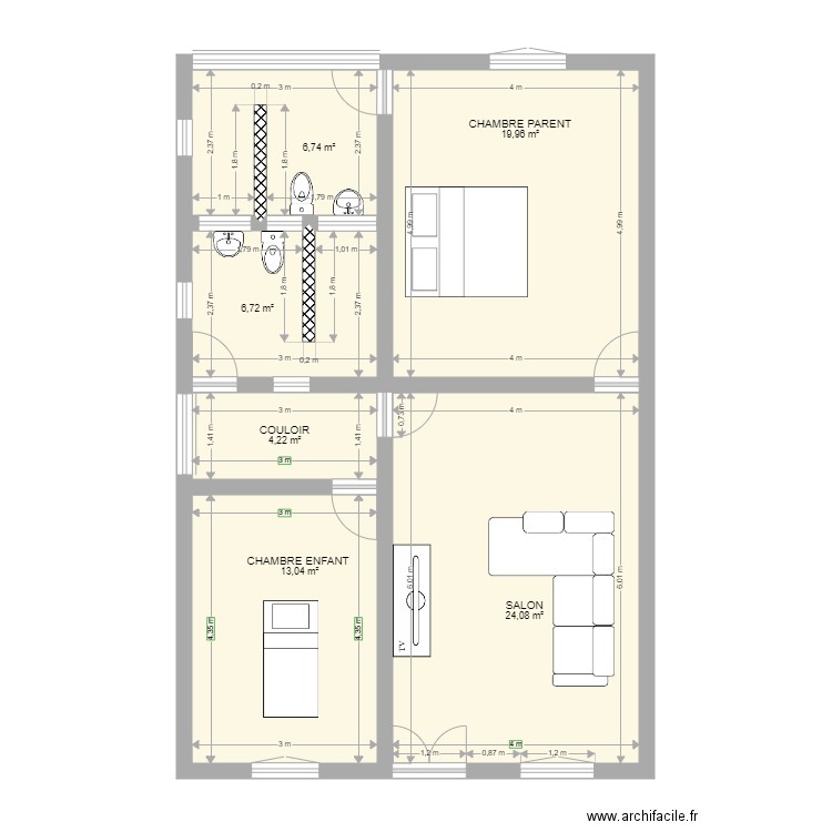 appartement 3 pièces. Plan de 0 pièce et 0 m2