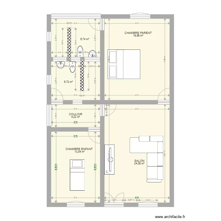appartement 3 pi&egrave;ces. Plan de 