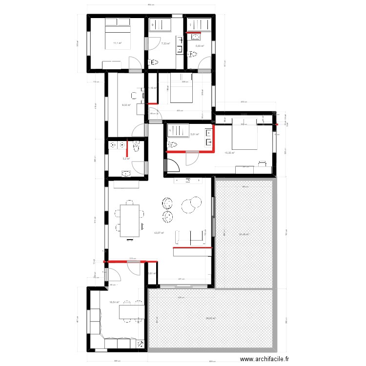 M.Chagoury version 2 CLOISONS. Plan de 13 pièces et 172 m2