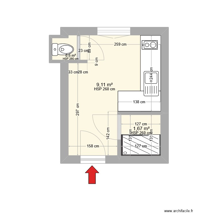 8 Ville en Pierre Nantes. Plan de 3 pièces et 11 m2