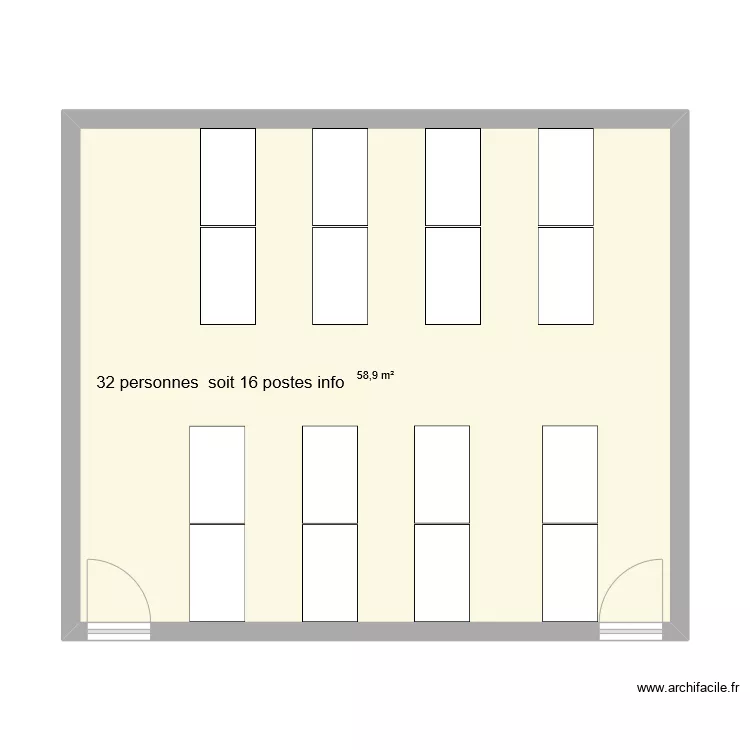 SAlle C001 &agrave; C005 mobilier info 140*80. Plan de 