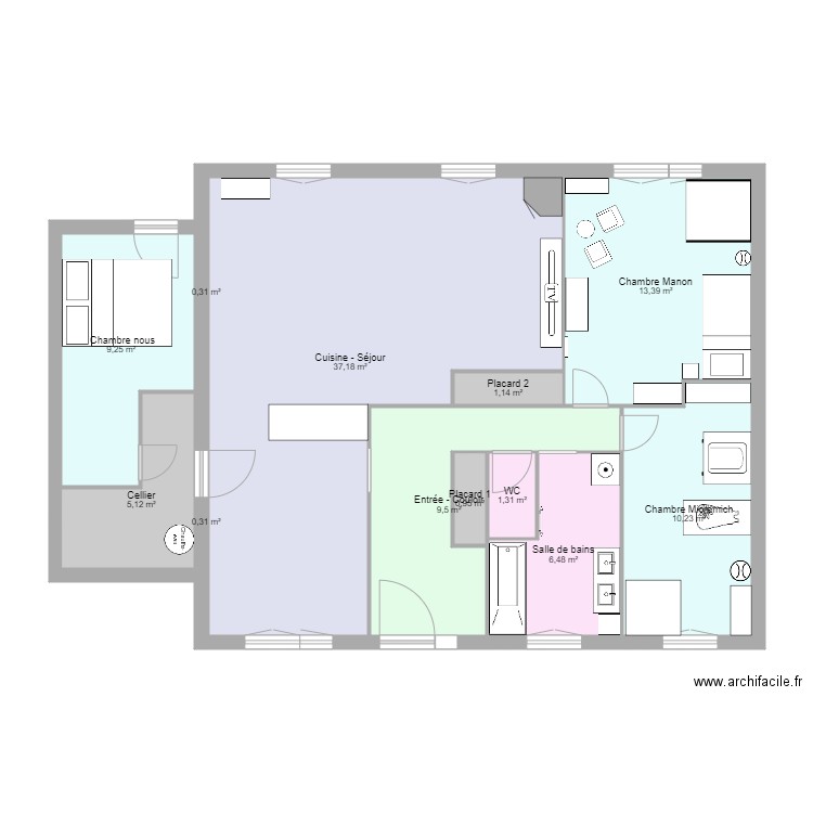Maisonétage RdC. Plan de 12 pièces et 95 m2