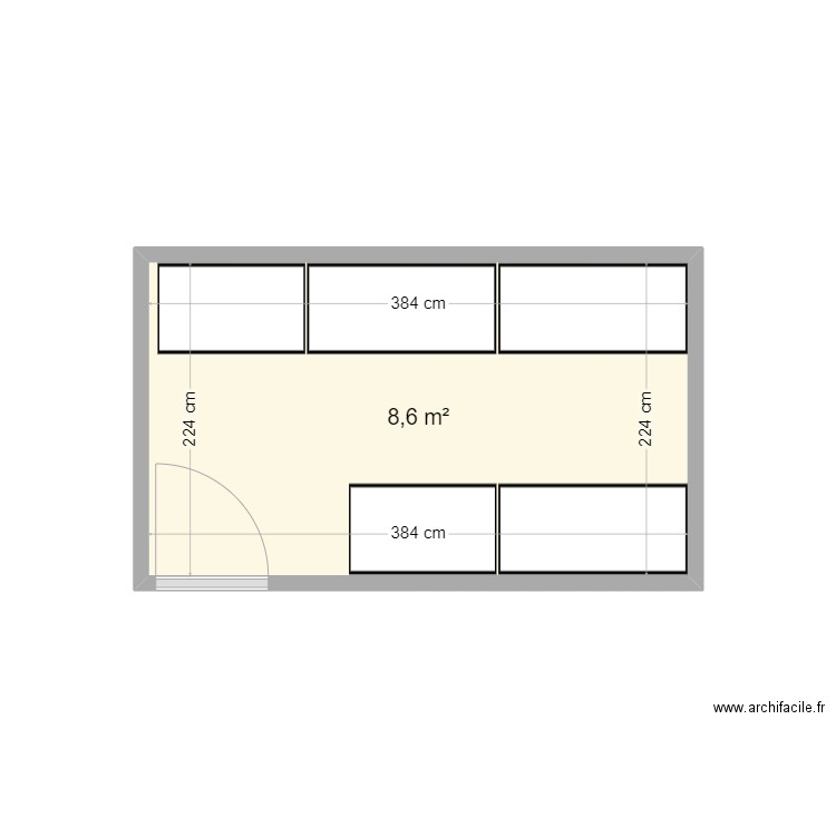 brando pièce javel. Plan de 1 pièce et 9 m2