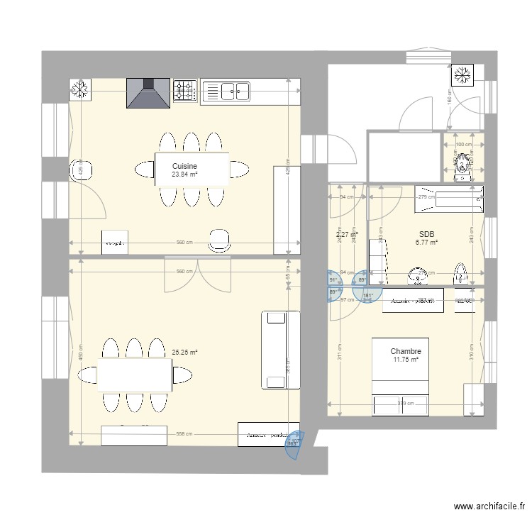 Gizeux V2. Plan de 6 pièces et 71 m2