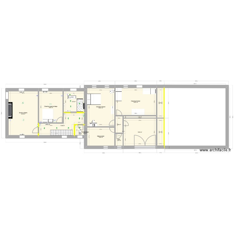 Perret étage. Plan de 14 pièces et 159 m2