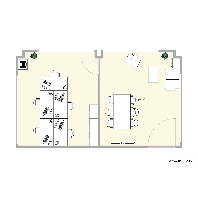 Bureau. Plan de 2 pièces et 50 m2