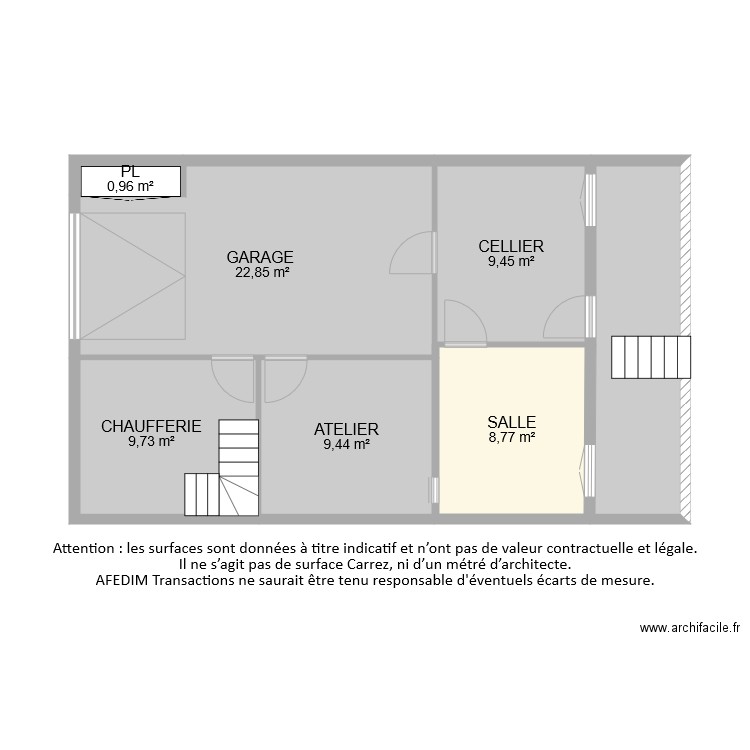 BI8762 SOUS SOL EF. Plan de 7 pièces et 72 m2