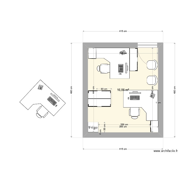 Bureau 5. Plan de 1 pièce et 16 m2