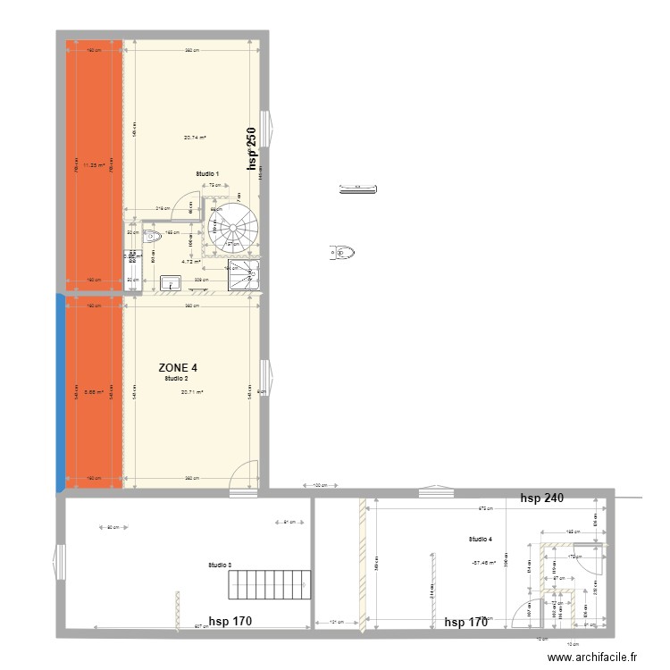 studios etage  ZONE 4  . Plan de 0 pièce et 0 m2