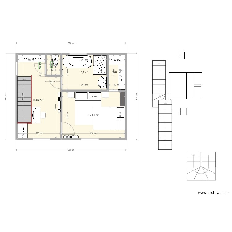 étage 2ème version. Plan de 5 pièces et 31 m2