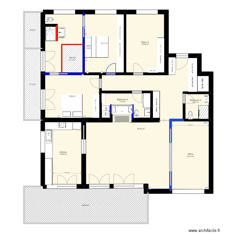 20220904_Burgweid_Option 3 with Sauna. Plan de 14 pièces et 214 m2