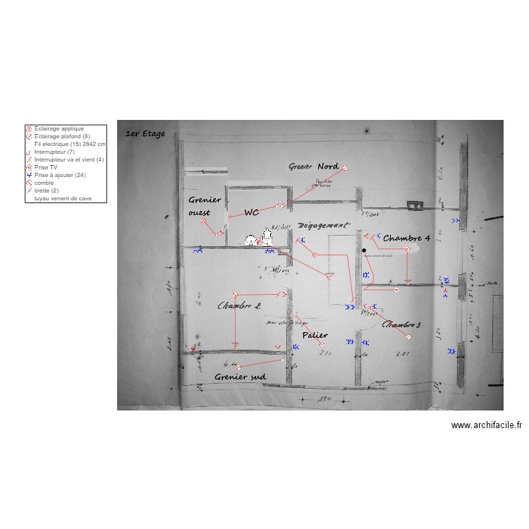 1964 1er etage electricité. Plan de 0 pièce et 0 m2