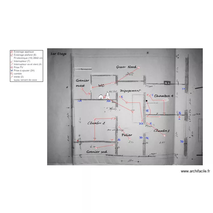1964 1er etage electricit&eacute;. Plan de 