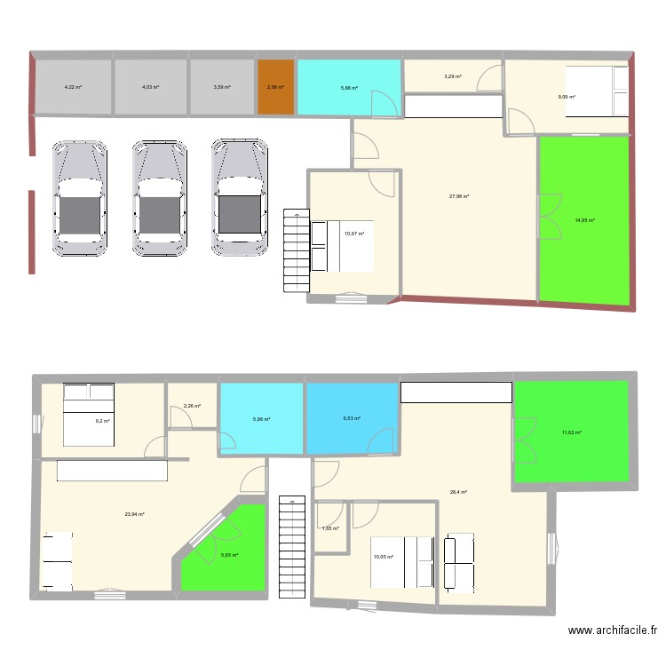 Paraguère 2. Plan de 20 pièces et 191 m2