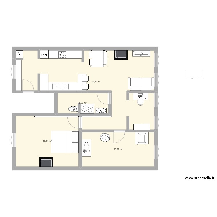 1er étage MIR. Plan de 4 pièces et 74 m2