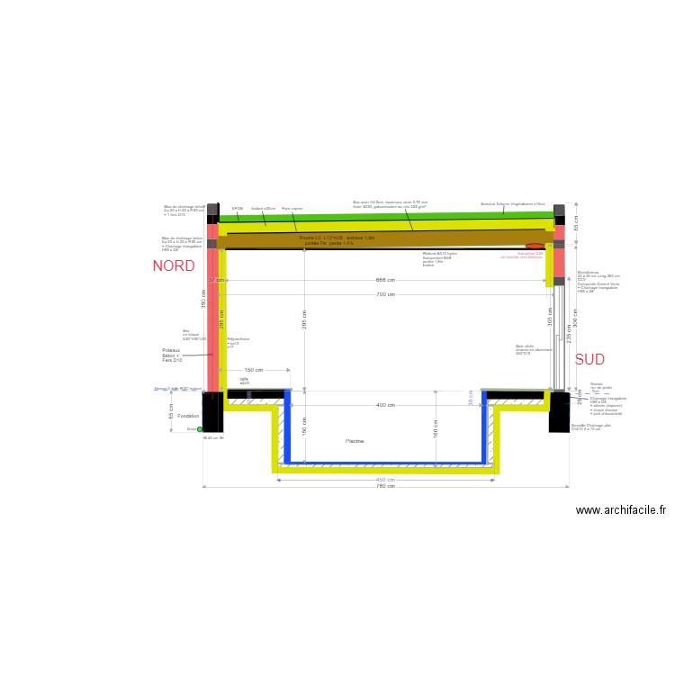 piscine coupe nord-sud coque v1. Plan de 0 pièce et 0 m2