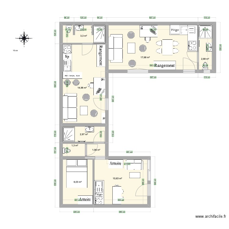 Elise DREUX. Plan de 9 pièces et 61 m2