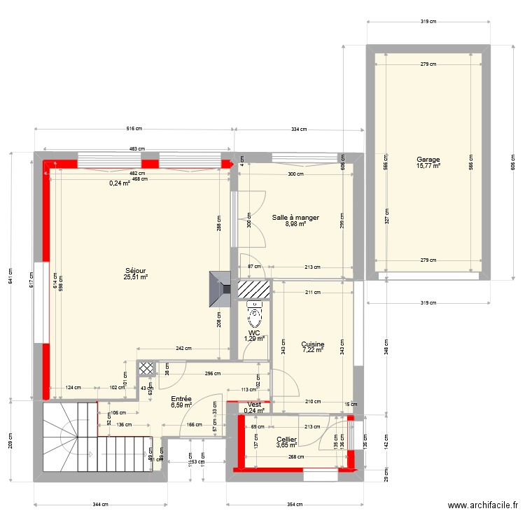 RDC+garage. Plan de 13 pièces et 74 m2