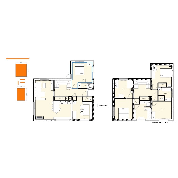 Autre piste. Plan de 22 pièces et 150 m2