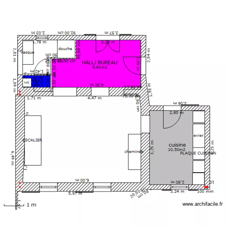 hall cuisine salon wc salle de bain. Plan de 