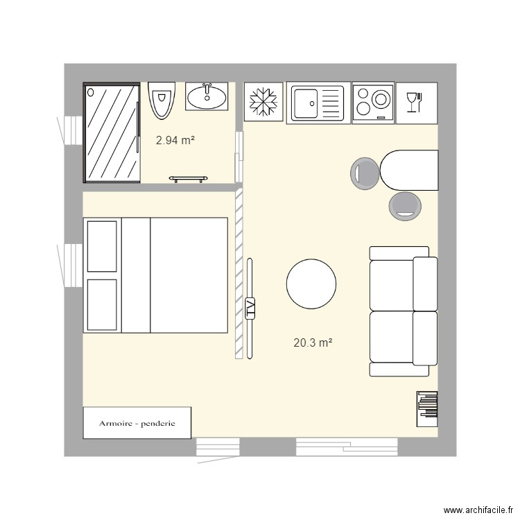 studio 25m2 meublé. Plan de 0 pièce et 0 m2