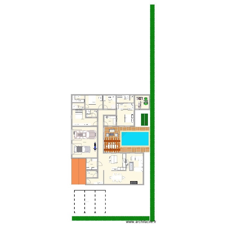 Plan 2 en C. Plan de 15 pièces et 213 m2
