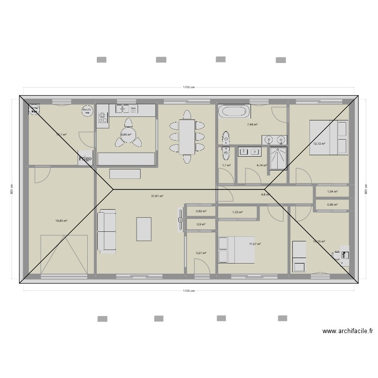 Evry Lesigny. Plan de 17 pièces et 137 m2