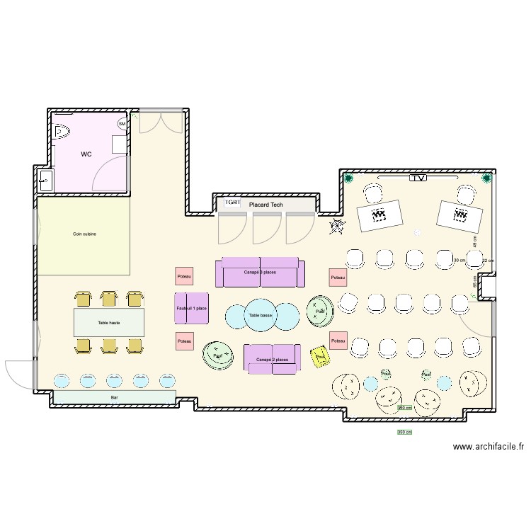 COLIVING. Plan de 3 pièces et 88 m2