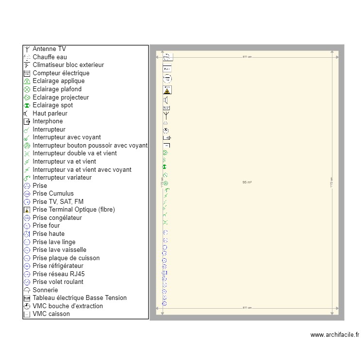 légende plan 2l2ctrique. Plan de 0 pièce et 0 m2