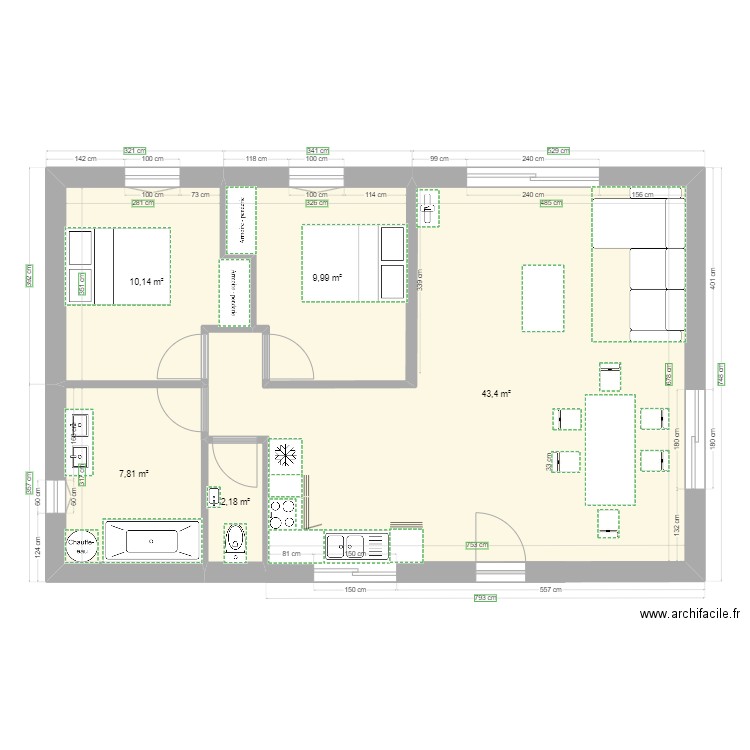 plan maison 70m2 T3. Plan de 0 pièce et 0 m2