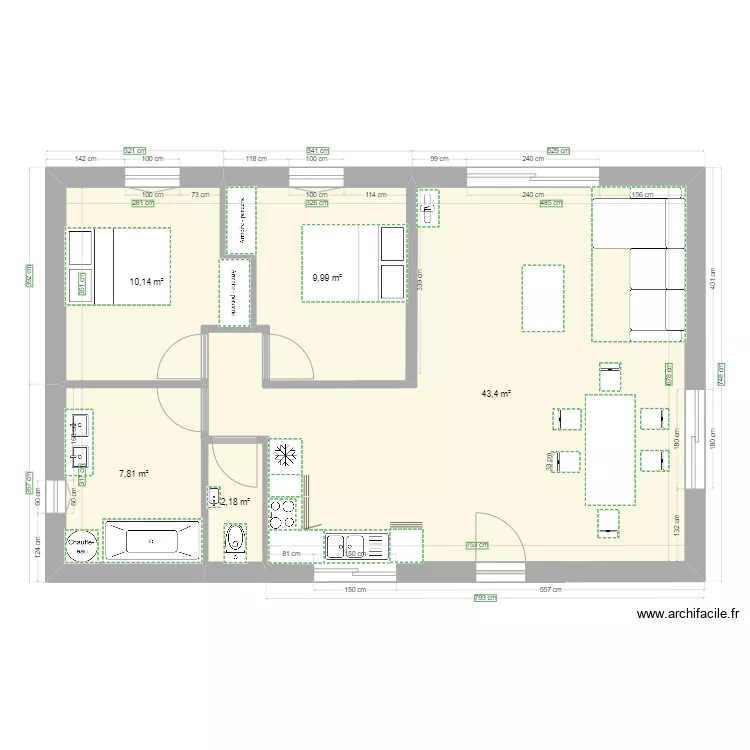 plan maison 70m2 T3. Plan de 