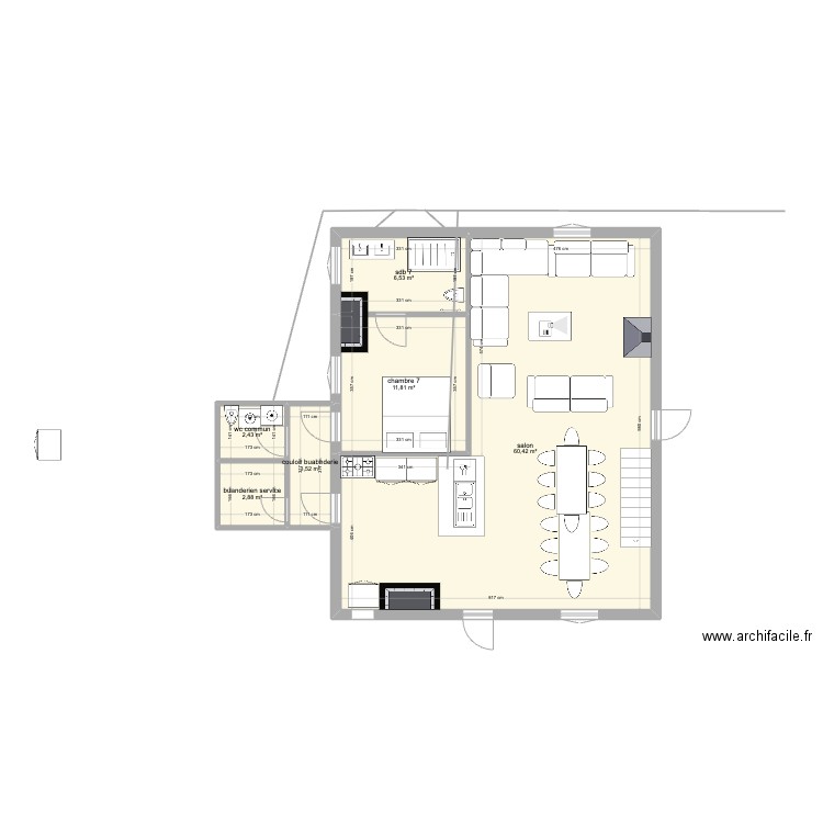 dependance vierge avec ch cuisine salon. Plan de 6 pièces et 88 m2