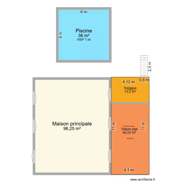 Extension garage piscine. Plan de 3  et 178 m²