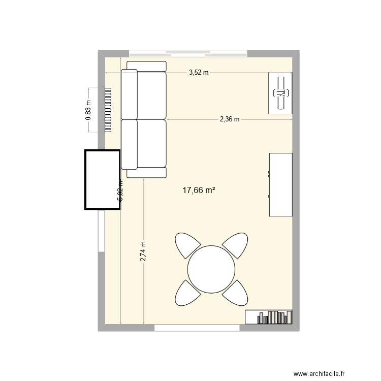 séjour. Plan de 1 pièce et 18 m2