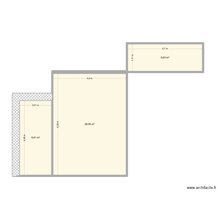 claudine. Plan de 3 pièces et 47 m2