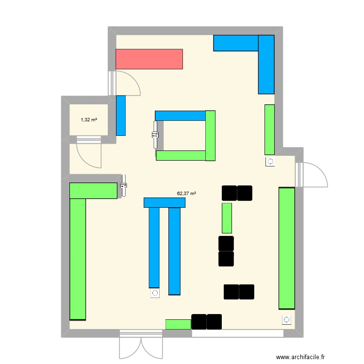 size?. Plan de 2 pièces et 64 m2