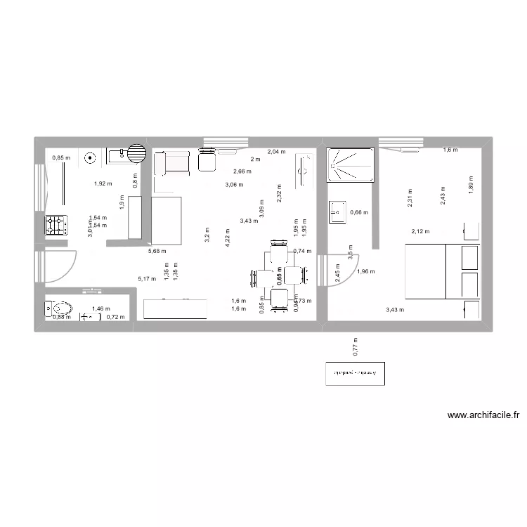 M B. Plan de 3  et 46 m²