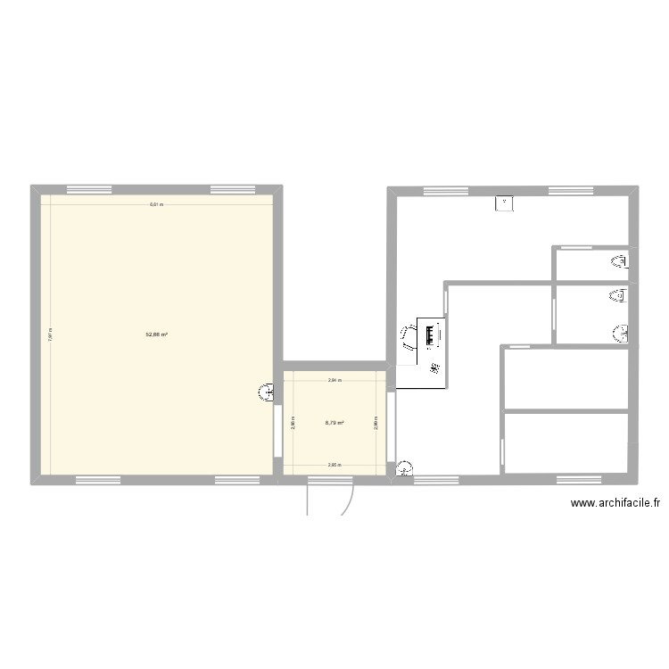 cabinet. Plan de 2 pièces et 61 m2