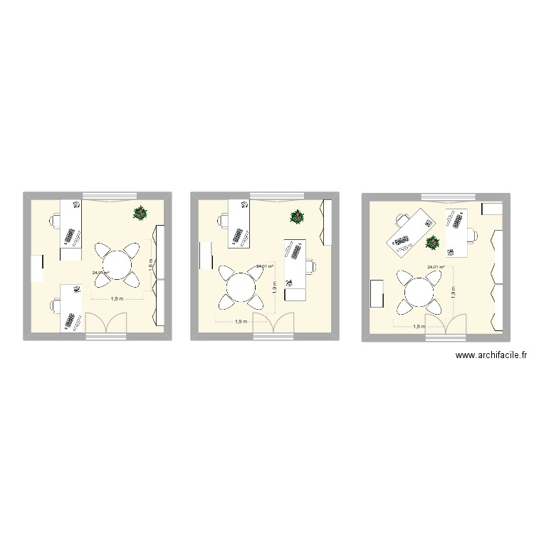Bureau DP NB 3. Plan de 3 pièces et 72 m2