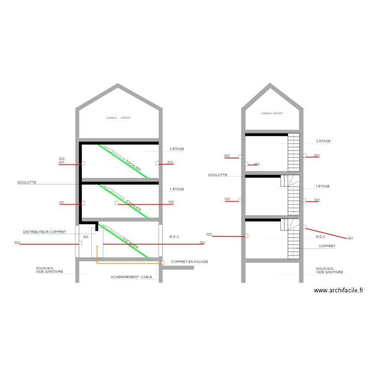 COLONNE MONTANTE DE FACE LOBAU. Plan de 0 pièce et 0 m2