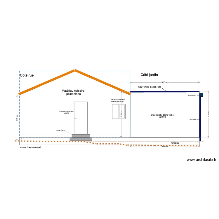 facade est final. Plan de 1 pièce et 14 m2