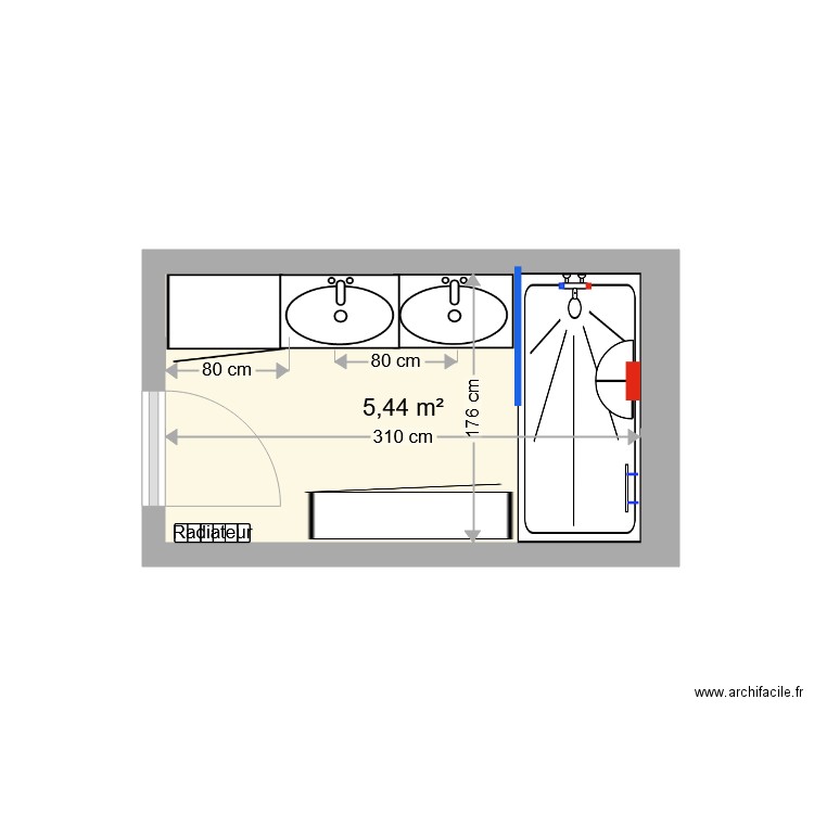 PEILLON SDB AP TX. Plan de 1 pièce et 5 m2