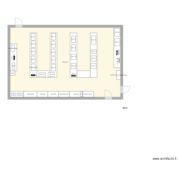 Salle HPLC. Plan de 4 pièces et 95 m2